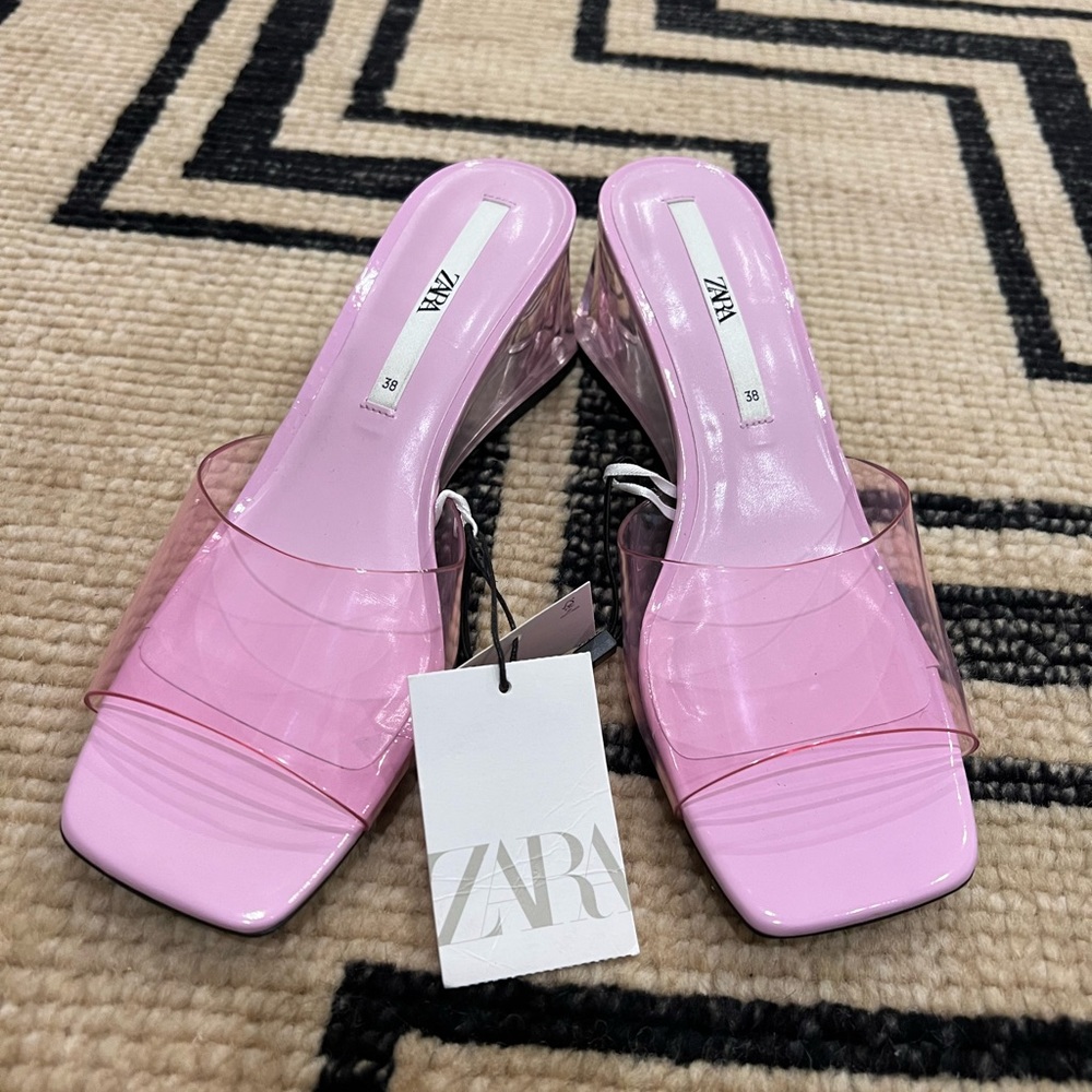 NWT Zara pastel pink lucite wedges - Picture 2 of 4